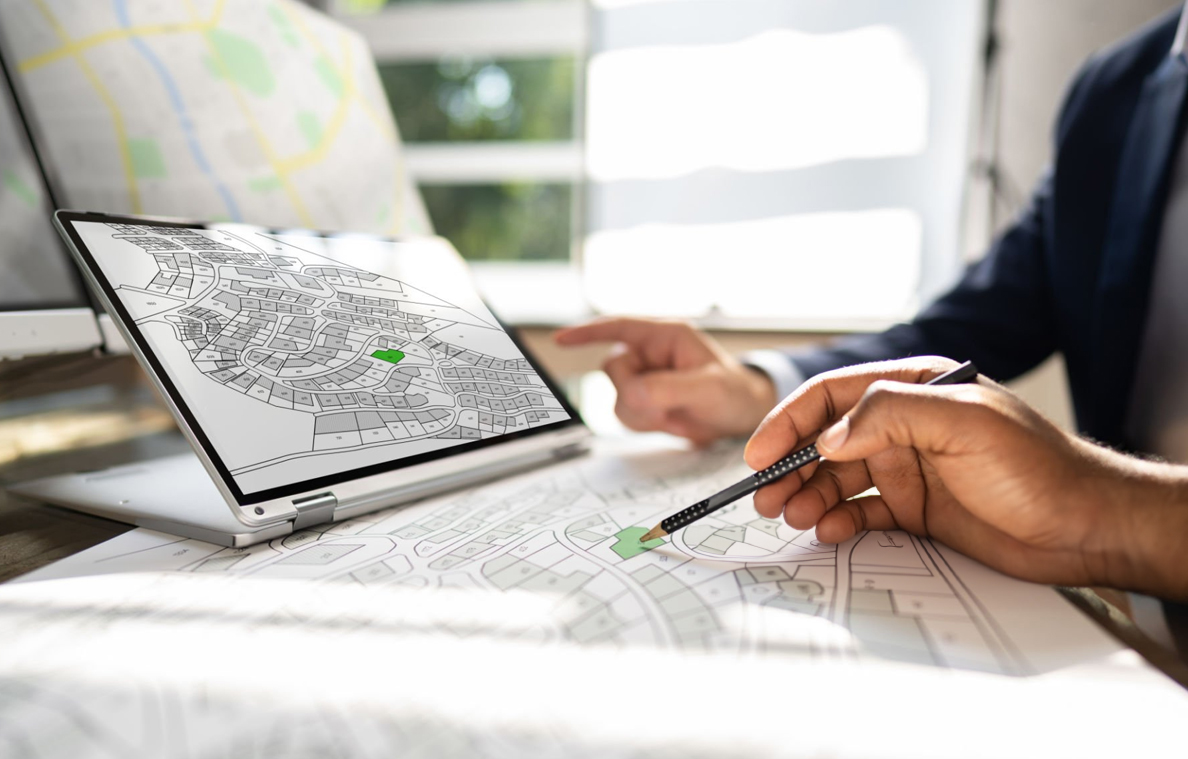 maps and a digital table used for Master Planning in Bennett and Bennett